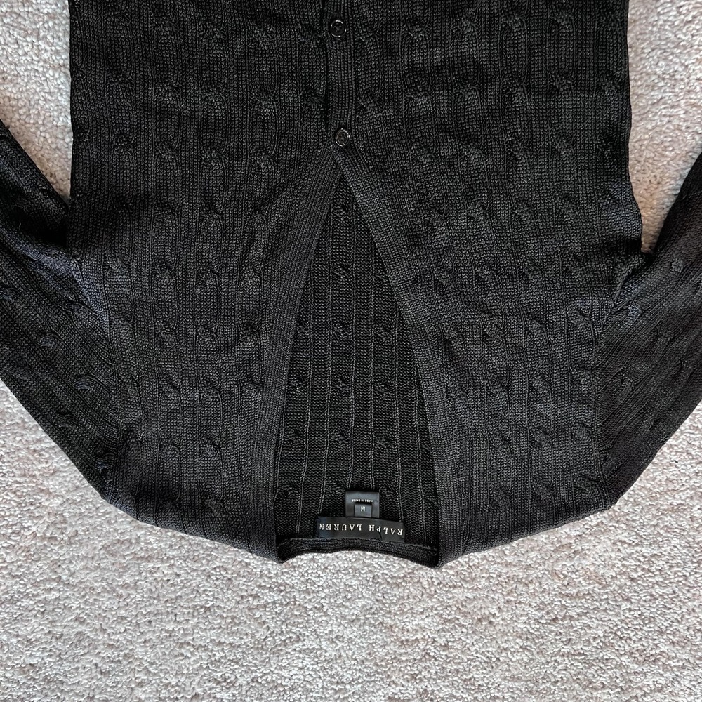 Ralph Lauren Black Label Silk Cardigan Sweater Womens M Black V-Neck Lightweight - Picture 5 of 15
